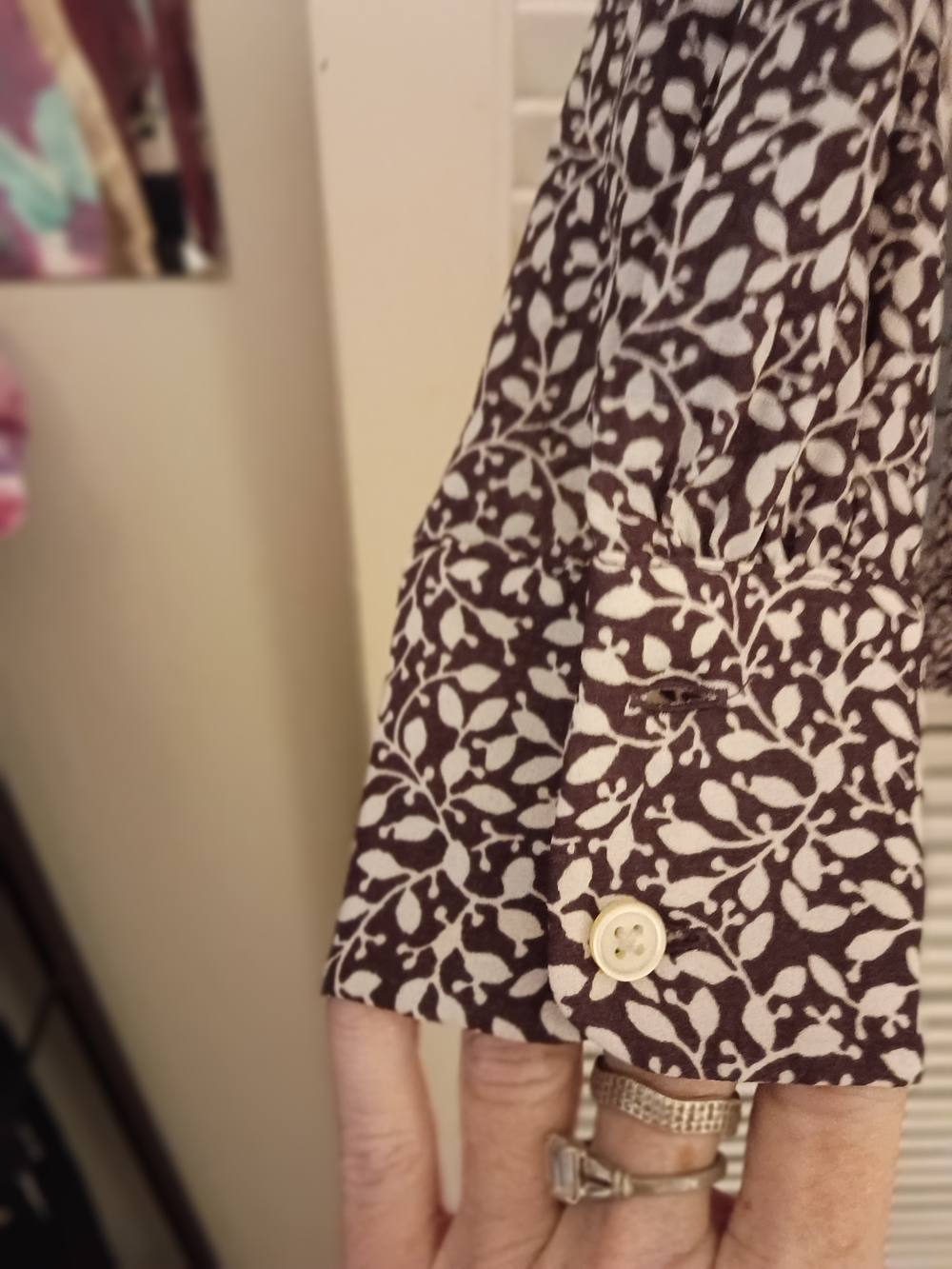 LOFT Brown Printed Long-Sleeve Henley Blouse - Picture 4 of 6